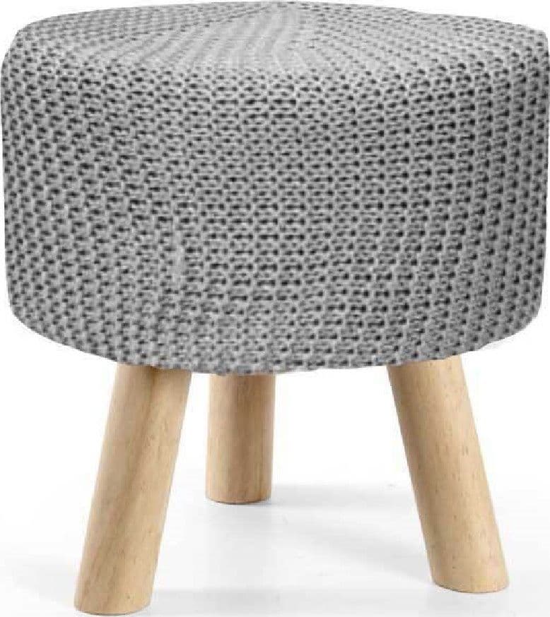 POUF SGABELLO POGGIAPIEDI TONDO POUFF PIEDI LEGNO TESSUTO GRIGIO 28X27CM 827730 - 2
