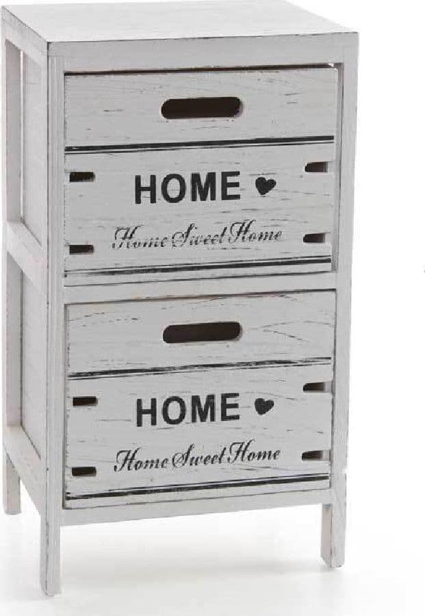 CASSETTIERA COMODINO HOME 2 CASSETTI LEGNO BIANCO ANTICATO 53X30X24CM SHABBY 787980 - 3