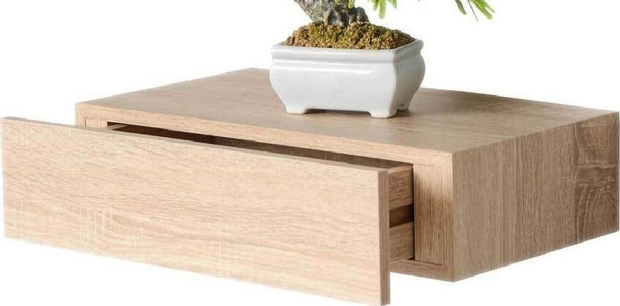 MENSOLA DA PARETE CON CASSETTO SOSPESO PENSILE IN LEGNO ROVERE 40X24X10CM 782510 - 2