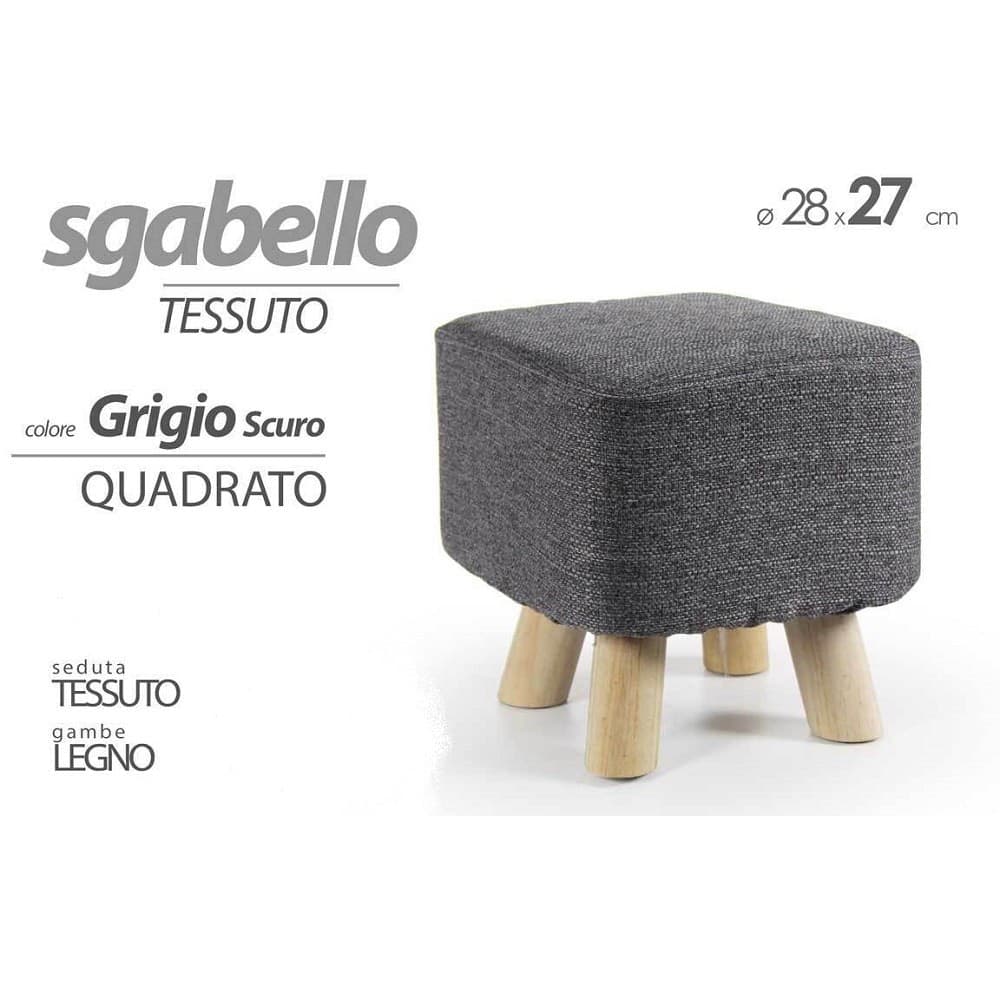 POUF SGABELLO POGGIAPIEDI QUADRATO PIEDI LEGNO TESSUTO GRIGIO SCURO 27X28CM 790256 - 3