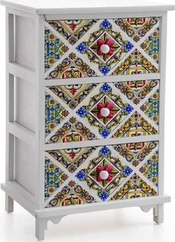 CASSETTIERA 3 CASSETTI COMODINO LEGNO MODERNO BIANCO MEDITERRANEO 40X31X60CM 829369 - 2