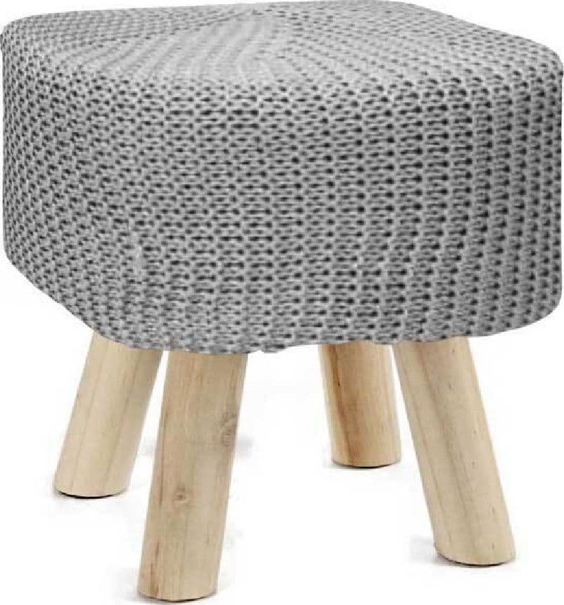 POUF SGABELLO POGGIAPIEDI QUADRATO GAMBE IN LEGNO TESSUTO GRIGIO 27X28CM 827723 - 2