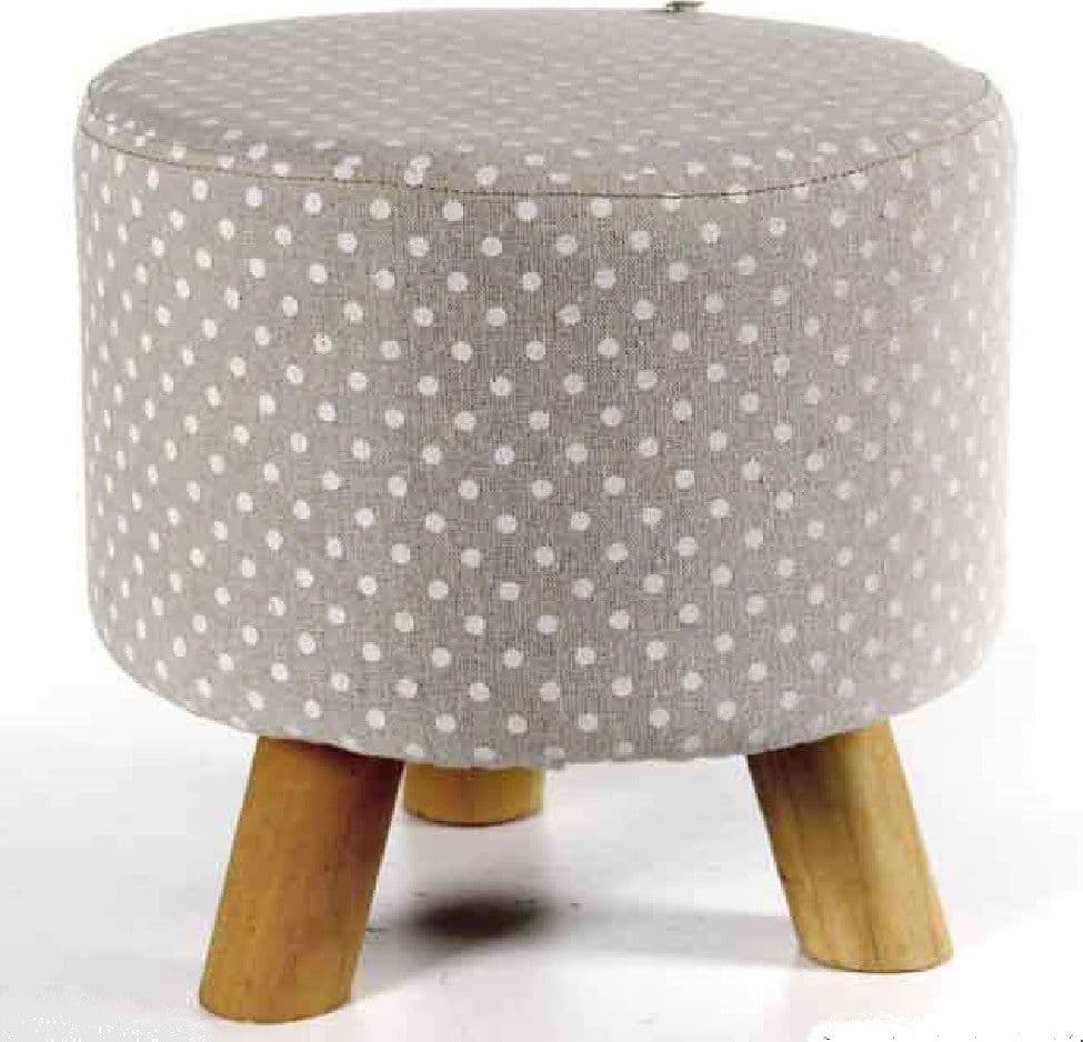 POUF SGABELLO POGGIAPIEDI TONDO STRUTTURA LEGNO TESSUTO POIS CREMA 28X28CM 823558 - 2