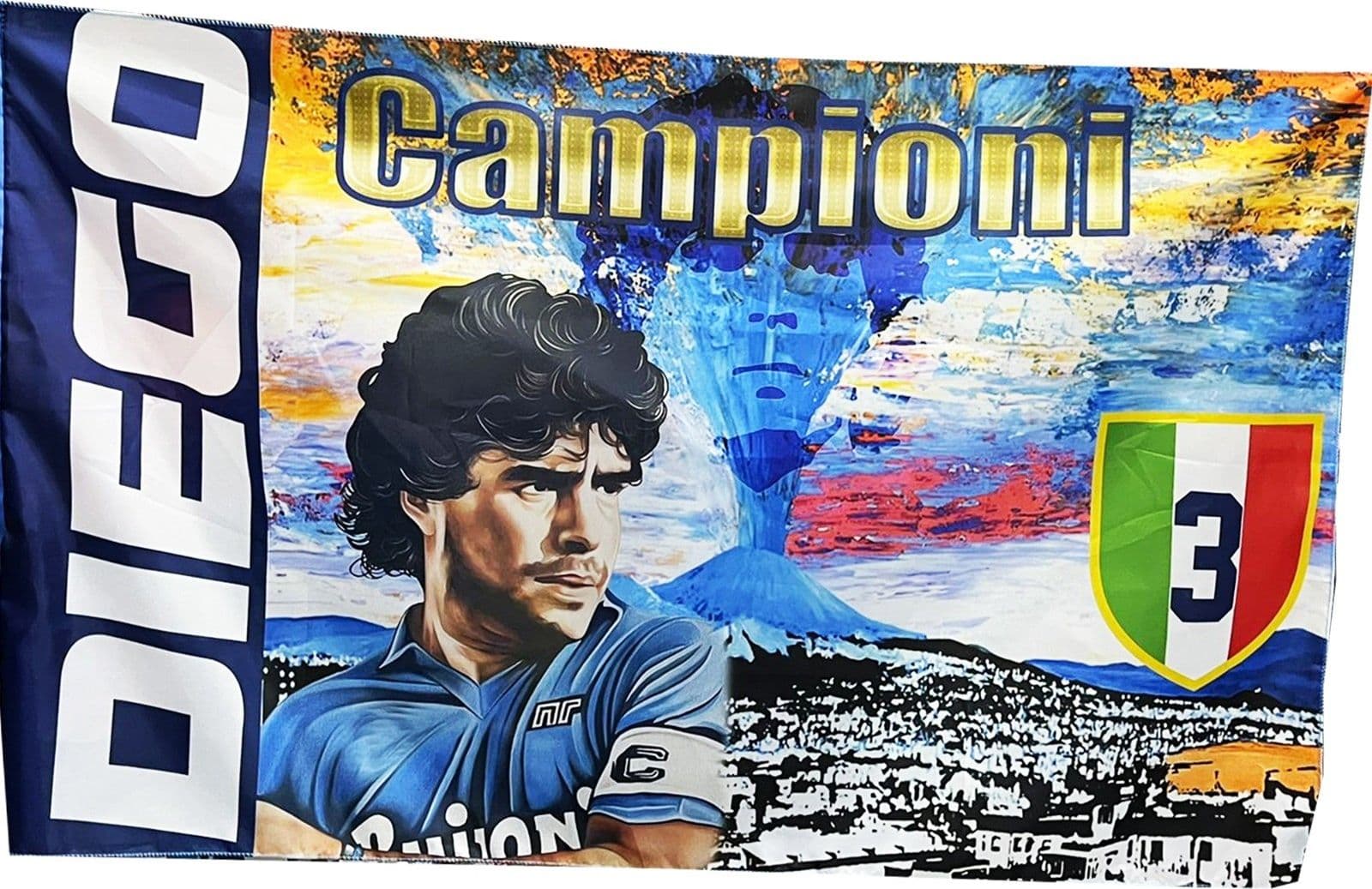 BANDIERA FORZA NAPOLI 3 SCUDETTO DIEGO MARADONA VESUVIO CAMPIONE ITALIA 90x140CM