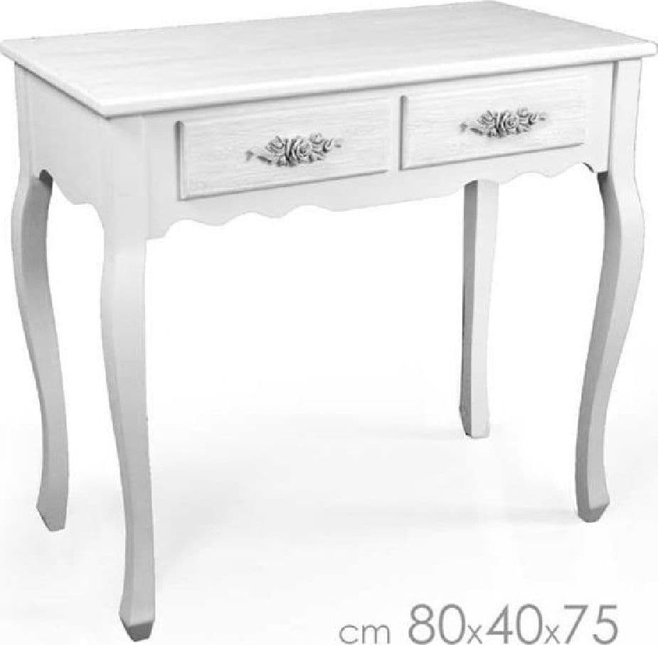 SCRIVANIA SCRITTOIO TAVOLO CON 2 CASSETTI ROSE BIANCO SHABBY 80X40X75 CM 574672 - 2