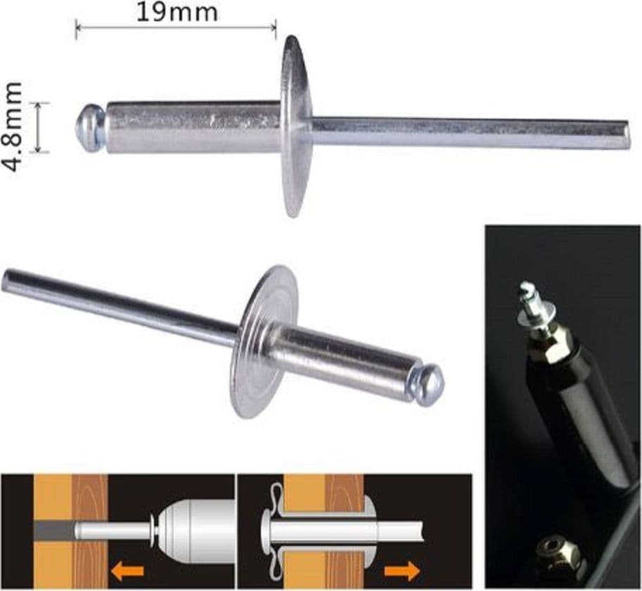 SET 10 PEZZI RIVETTI RIVETTO 4.8X19 MM ACCESSORI PER BRICOLAGE FERRAMENTA 94983 - 2
