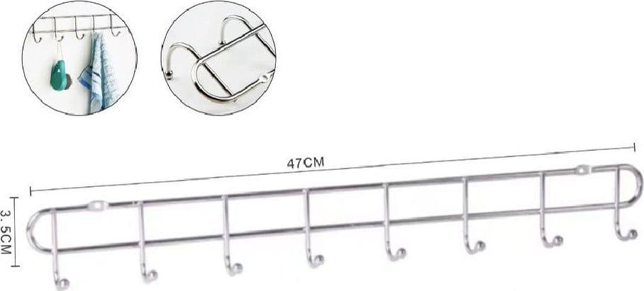APPENDIABITI ATTACCAPANNI A PARETE A 8 POSTI GANCI 47X3,5CM BAGNO CUCINA 58025 - 3