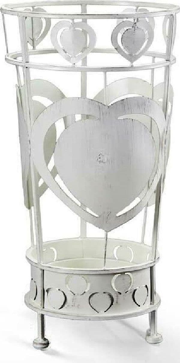 PORTA OMBRELLI CON CUORE ANTICATO DESIGN TONDO BIANCO 22X47CM IN METALLO 657801 - 2