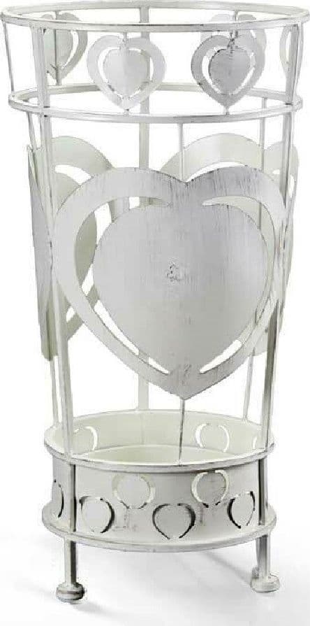PORTA OMBRELLI CON CUORE ANTICATO DESIGN TONDO BIANCO 22X47CM IN METALLO 657801 - 2
