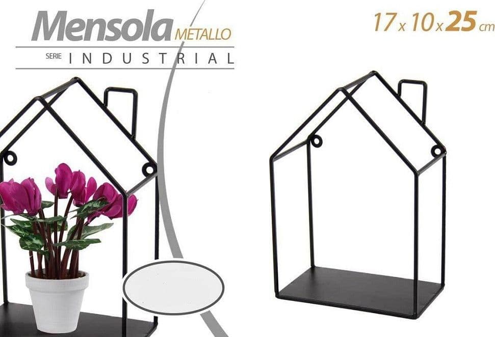 MENSOLA BACHECA PARETE METALLO MODERNO NERO 17X10X25CM CASETTA INDUSTRIAL 822278 - 2