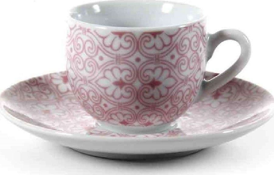 SET 6 PZ TAZZINE CAFFÈ + 6 PIATTINI TAZZINA CLASSICO MODERNO DAMASCO ROSA 720390 - 2
