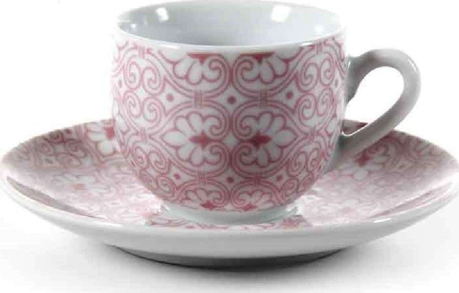 SET 6 PZ TAZZINE CAFFÈ + 6 PIATTINI TAZZINA CLASSICO MODERNO DAMASCO ROSA 720390 - 2