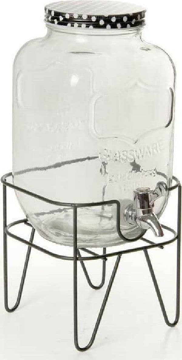 BARATTOLO DISPENSER IN VETRO CON RUBINETTO SUPPORTO 4LT QUADRATA METALLO 796470 - 2