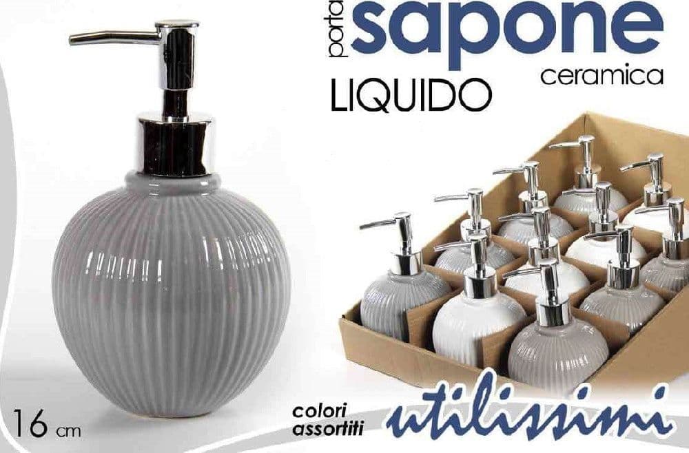 PORTA SAPONE PORTASAPONE DISPENSER LIQUIDO IN CERAMICA TONDO 16 CM BAGNO 674105 - 2