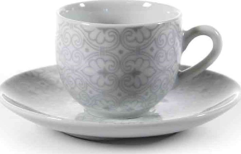 SET 6PZ TAZZINE CAFFÈ PIATTINO CLASSICO MODERNO DAMASCO GRIGIO PORCELLANA 720383 - 2