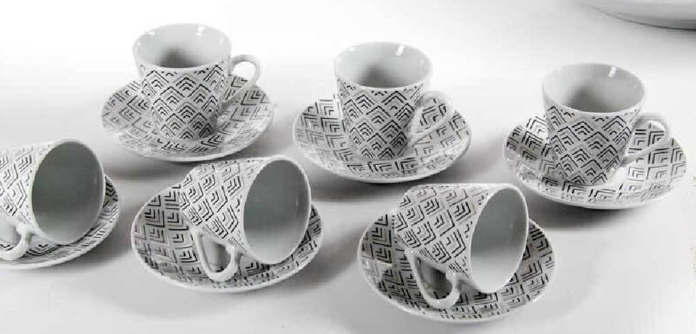 SET 6 PZ TAZZINE CAFFÈ CON 6 PIATTINI BIANCO DECO IN PORCELLANA DECORATE 780776 - 4