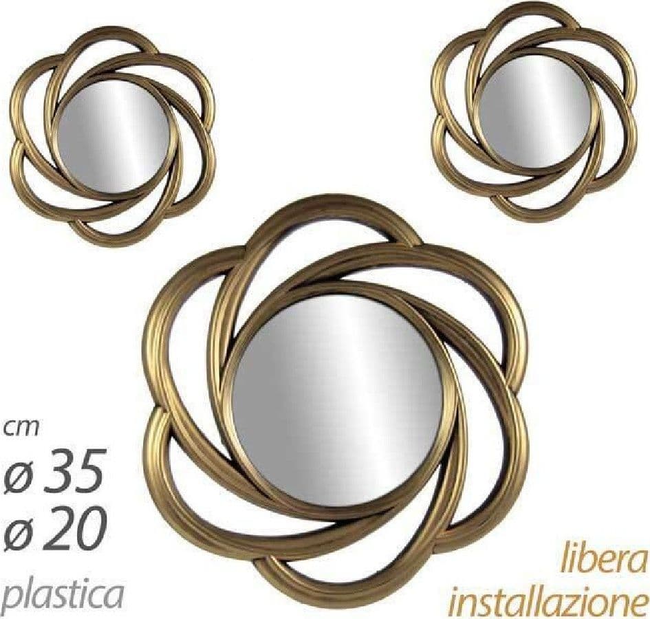 SET 3 SPECCHI PARETE DECORATIVI ORO ANTICATO LIBERA INSTALLAZIONE 20-35CM 836855 - 3