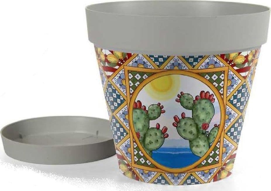 VASO CON SOTTOVASO IN PLASTICA SICILY 26X23 CM PORTA PIANTE CASA GIARDINO 845338 - 2