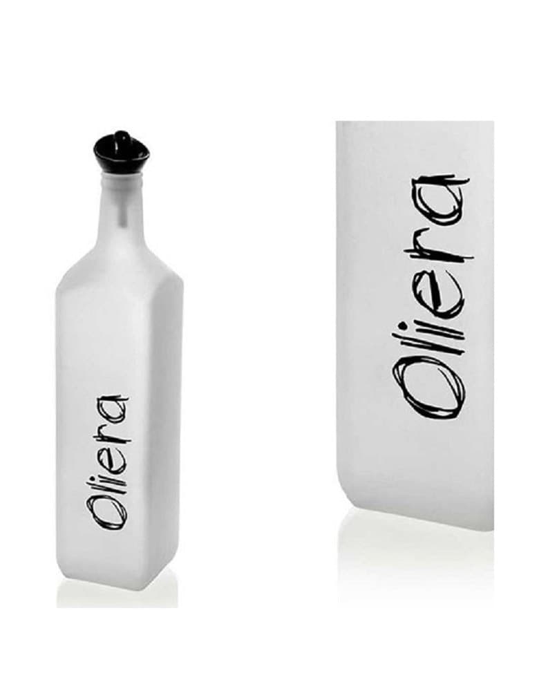 BOTTIGLIA SCRITTA OLIERA VETRO SATINATO BIANCO TAPPO DOSATORE 1000ML 32CM 833328 - 2