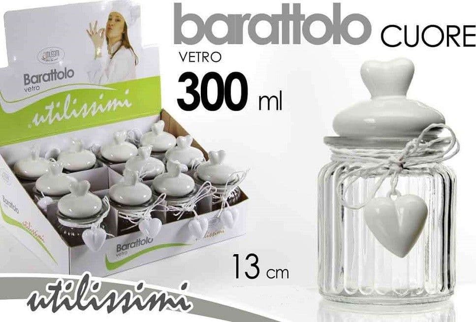 BARATTOLO CONTENITORE CON CUORE BIANCO IN VETRO UTILISSIMI 13 CM 300 ML 681929 - 2