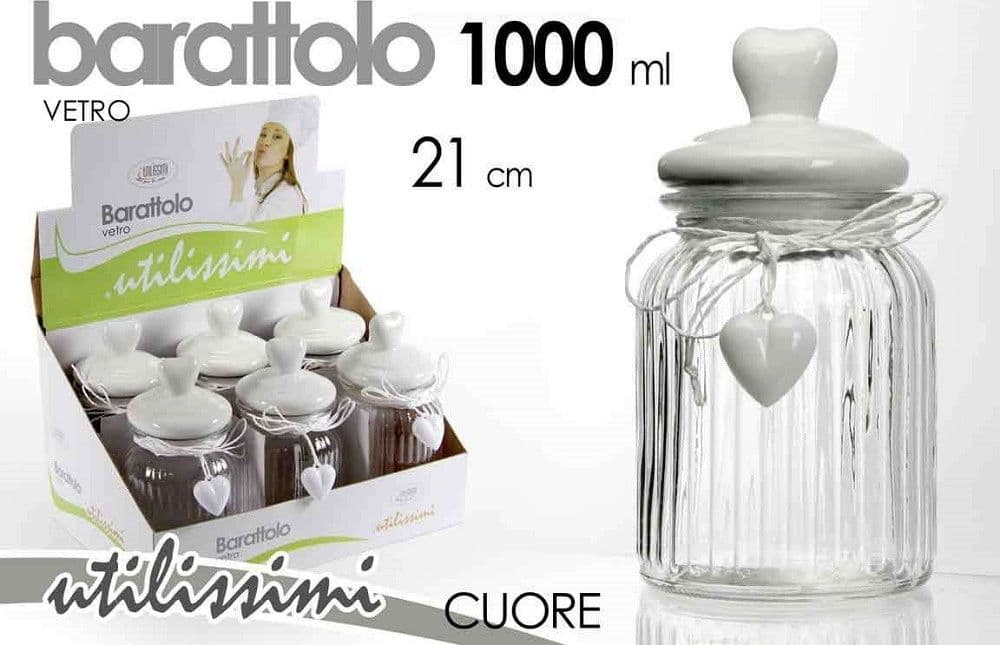 BARATTOLO CONTENITORE CON CUORE BIANCO IN VETRO UTILISSIMI 21 CM 1000 ML 681943 - 2