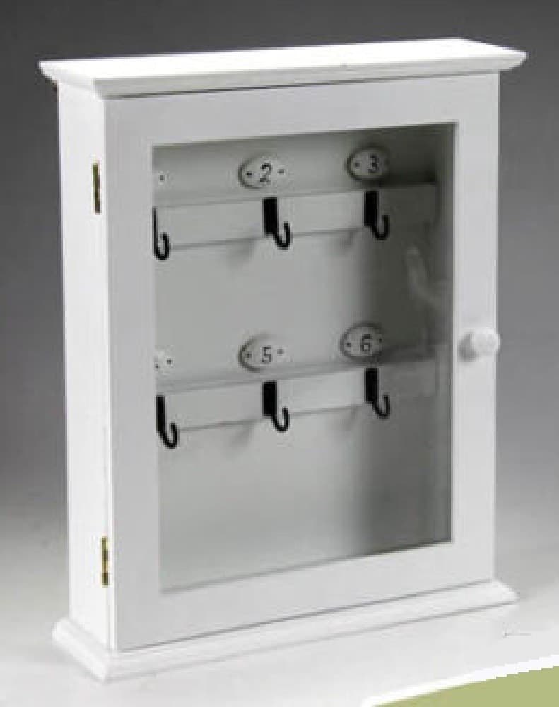 PORTACHIAVI PARETE APPENDINO 6 GANCI 31X25X7CM IN LEGNO BIANCO ANTA VETRO 660832 - 2