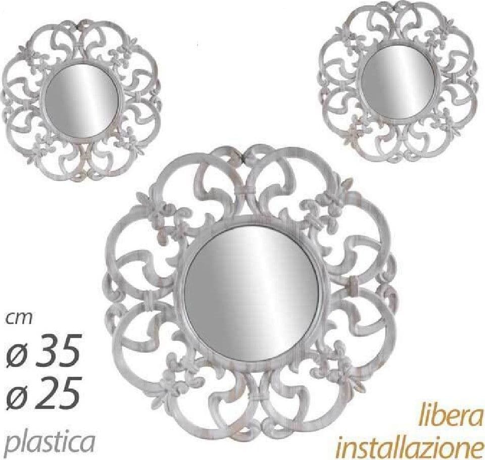 SET 3 SPECCHI PARETE DECORATIVI ANTICATI BIANCO SPECCHIO PLASTICA 25-35CM 836886 - 3