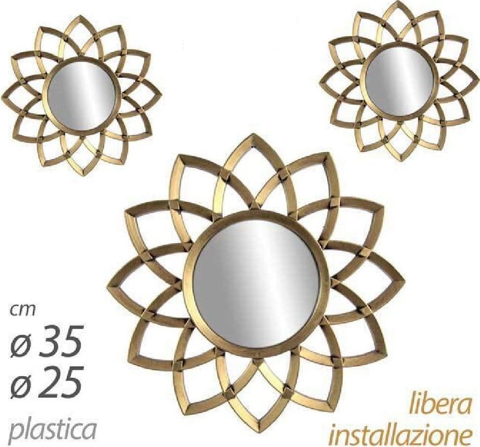 SET 3 SPECCHI PARETE DECORATIVI ORO ANTICATO LIBERA INSTALLAZIONE 25-35CM 836916 - 3