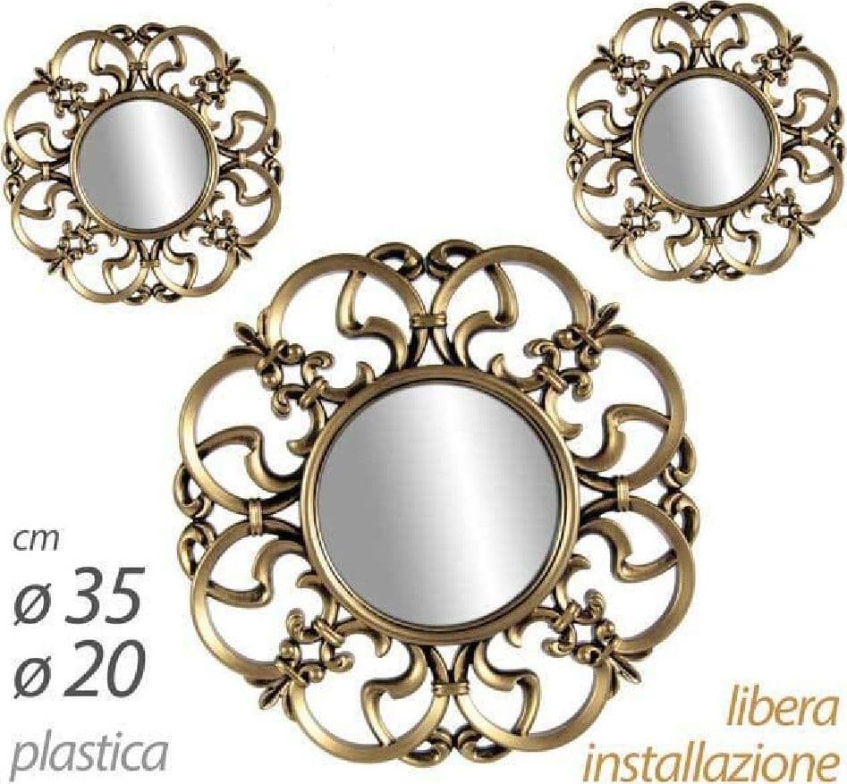 SET 3PZ SPECCHI PARETE DECORATIVI ORO BRONZO LIBERA INSTALLAZIONE 20-35CM 836893 - 3