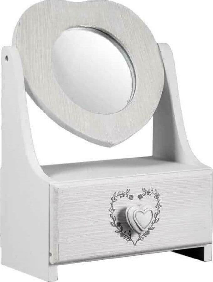 PORTA GIOIE CASSETTO GIOIELLI LEGNO CON SPECCHIO DECORO CUORE 21X10X30CM 678561 - 2