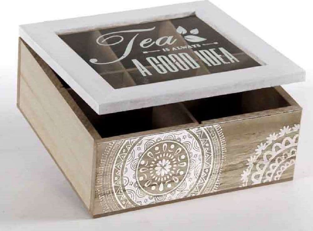 SCATOLA PORTA OGGETTI BUSTINE THE TISANE CIALDE 16X16X7CM IN LEGNO INDIAN 739507 - 2