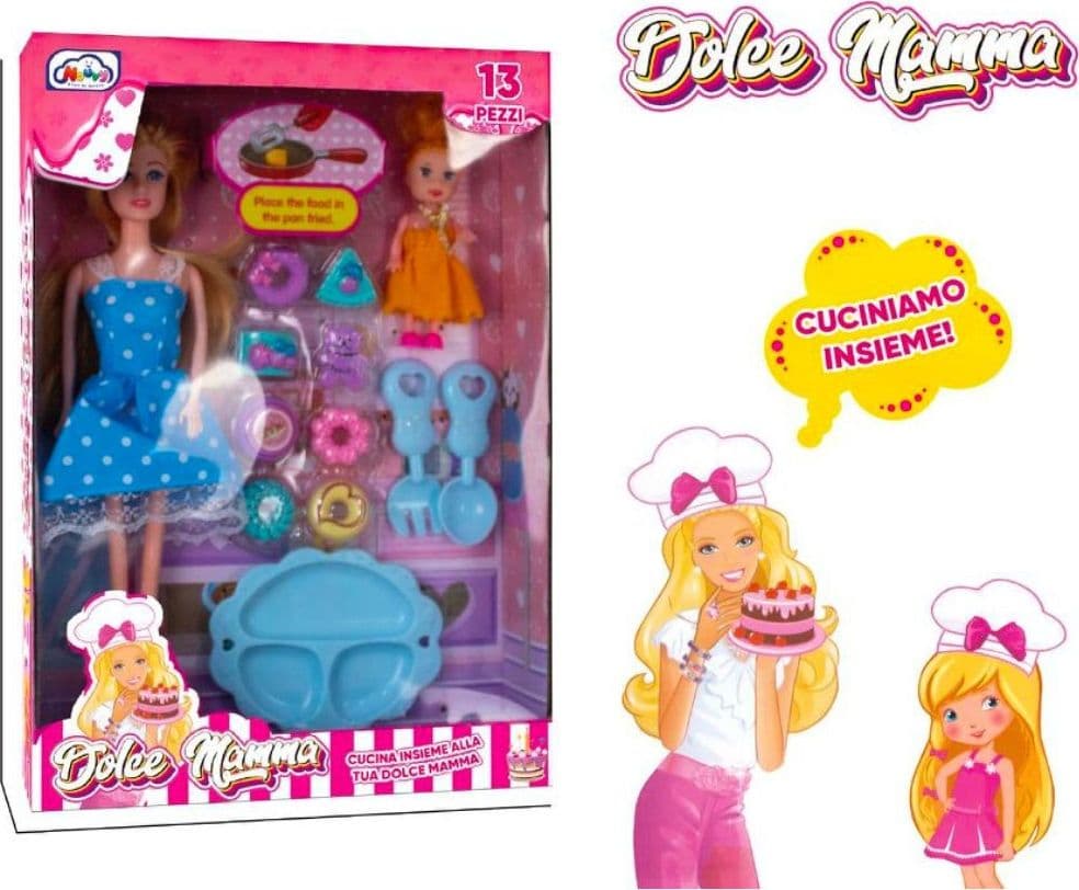 BAMBOLA DOLCE MAMMA CUCINIAMO INSIEME INCLUSI 13 PEZZI GIOCATTOLO PER BAMBINE