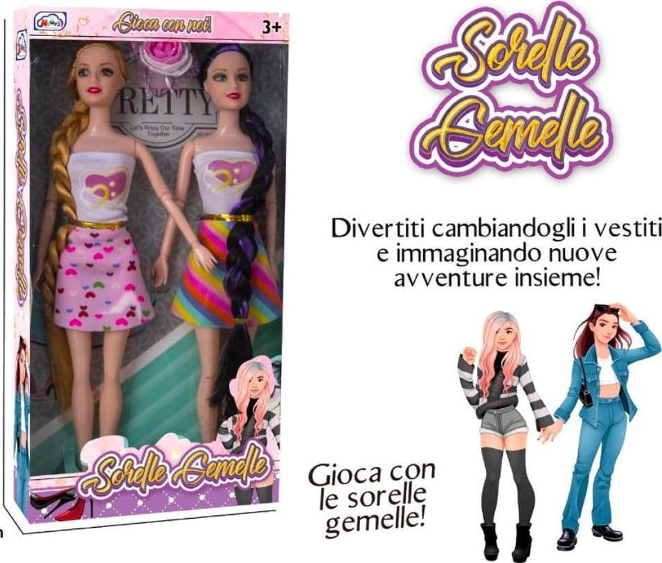 BAMBOLE SORELLE GEMELLE GIOCA INSIEME GIOCATTOLO PER BAMBINE ETÀ CONSIGLIATA 3+ - 2