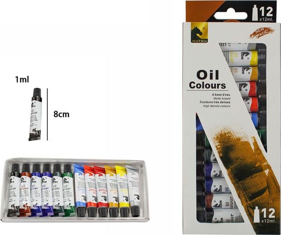 SET 12 COLORI AD OLIO TUBETTI DA 1 ML PITTURA HOBBY DISEGNO ARTE TEMPERE OIL - 4