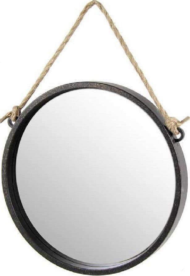 SPECCHIO 35 CM CON CORDA SPECCHIERA PARETE APPESO MURO TONDO MODERNO NERO 777059 - 2