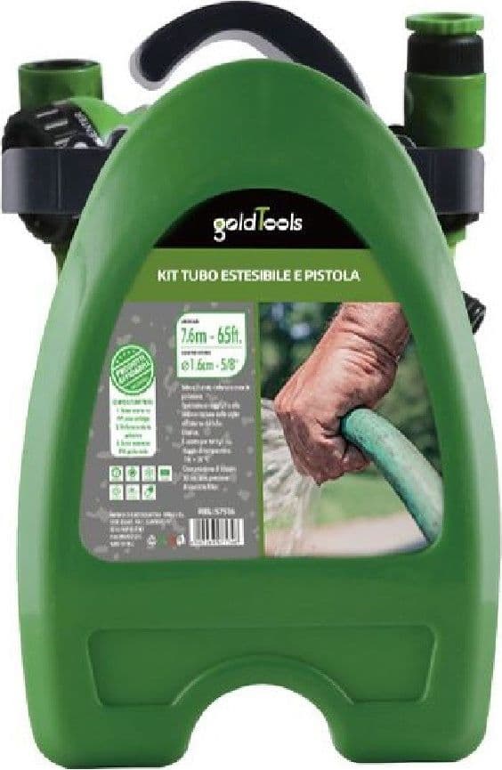 KIT TUBO ESTENSIBILE AVVOLGIBILE 7.6MT PISTOLA IRRIGAZIONE GIARDINO STAFFA 57516 - 2