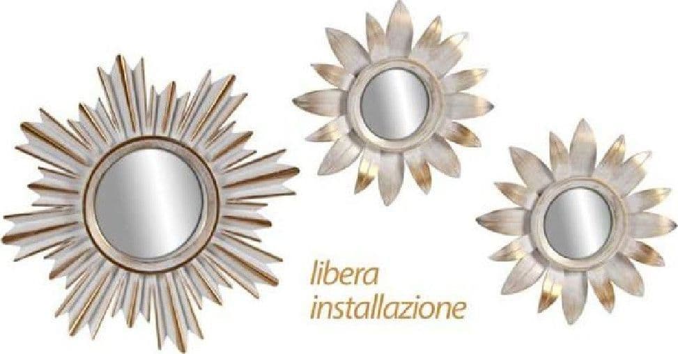 SET 3 PZ SPECCHI PARETE BIANCO ORO 25/35 CM PLASTICA LIBERA INSTALLAZIONE 823909 - 2