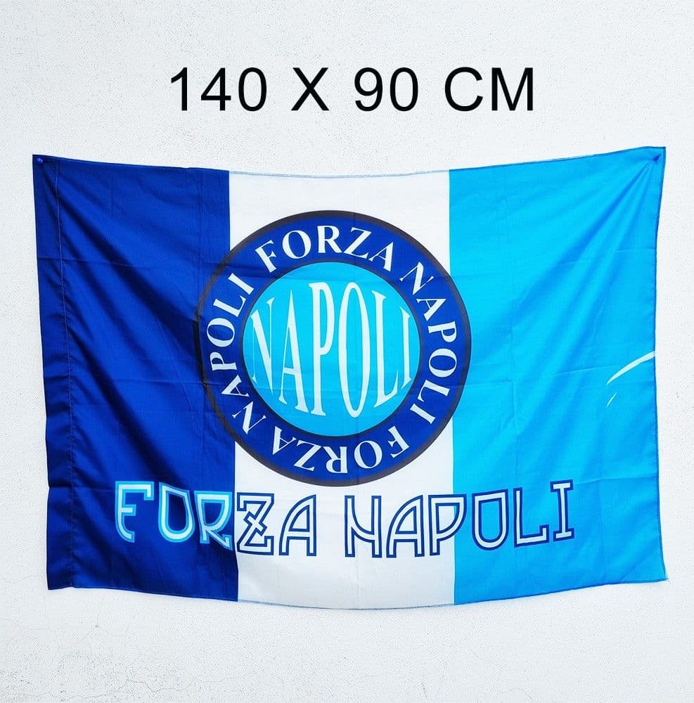 BANDIERA FORZA NAPOLI SCUDETTO CALCIO SQUADRA BLU BIANCO AZZURRO 90x140 CM - 2