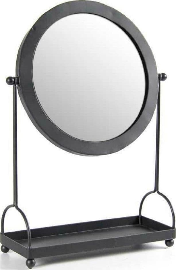 SPECCHIO TAVOLO METALLO APPOGGIO PORTA OGGETTI NERO BAGNO TRUCCO 27X38CM 782237 - 2