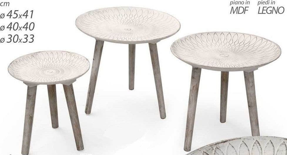 SET 3PZ TAVOLINI PIEDI LEGNO SALOTTO GIARDINO ANTICATI Ø45-40-30CM TONDI 783982 - 2