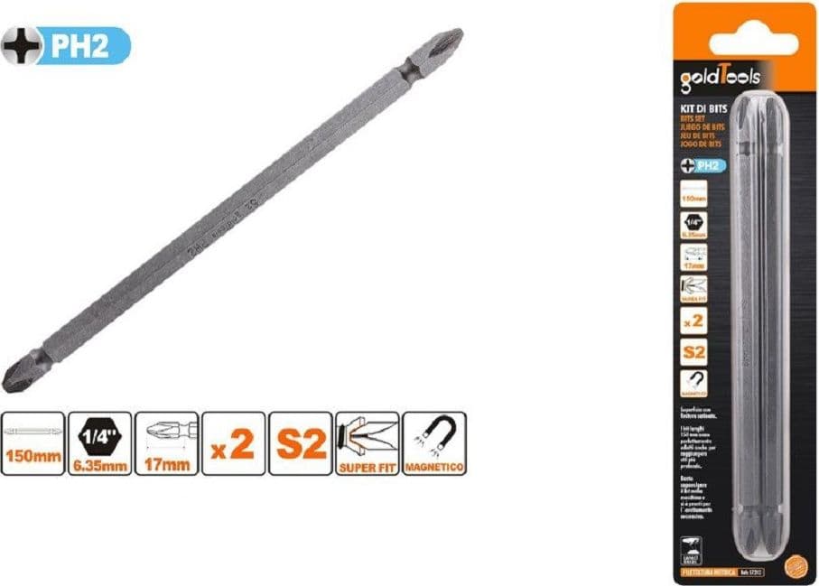KIT 2 PEZZI DI BITS DA 150MM A DOPPIA TESTA S2 PUNTE A CROCE MAGNETICA PH2 57242 - 2