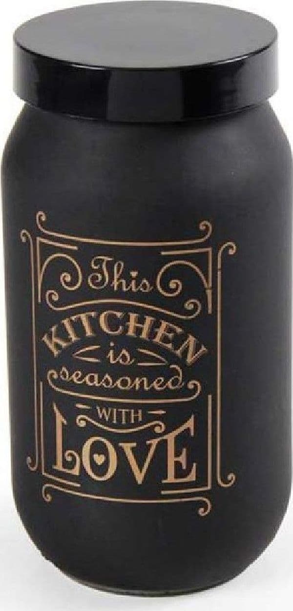 BARATTOLO CONTENITORE CUCINA VETRO SATINATO NERO 1000ML 19CM KITCHEN LOVE 833359 - 3