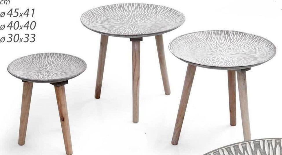 SET 3 TAVOLINI TAVOLO MDF PIEDI LEGNO SALOTTO GIARDINO Ø45-40-30CM TONDI 783944 - 2