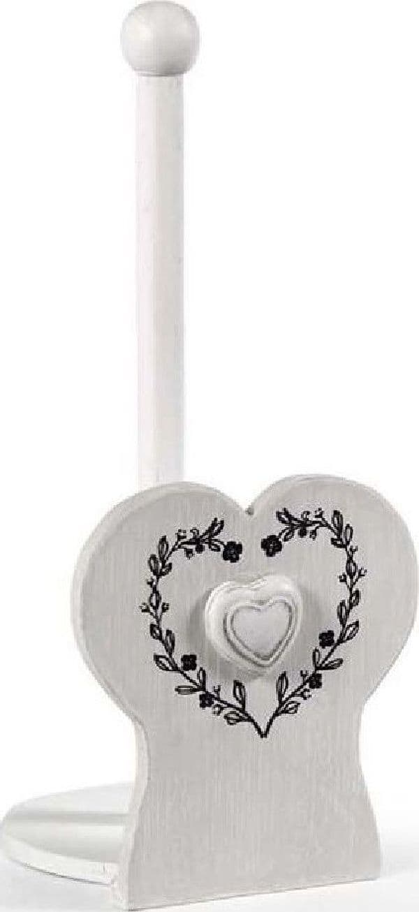 PORTA ROTOLO CUCINA DECORO CUORE 31 CM CARTA TAVOLA IN LEGNO SHABBY CHIC 662270 - 2