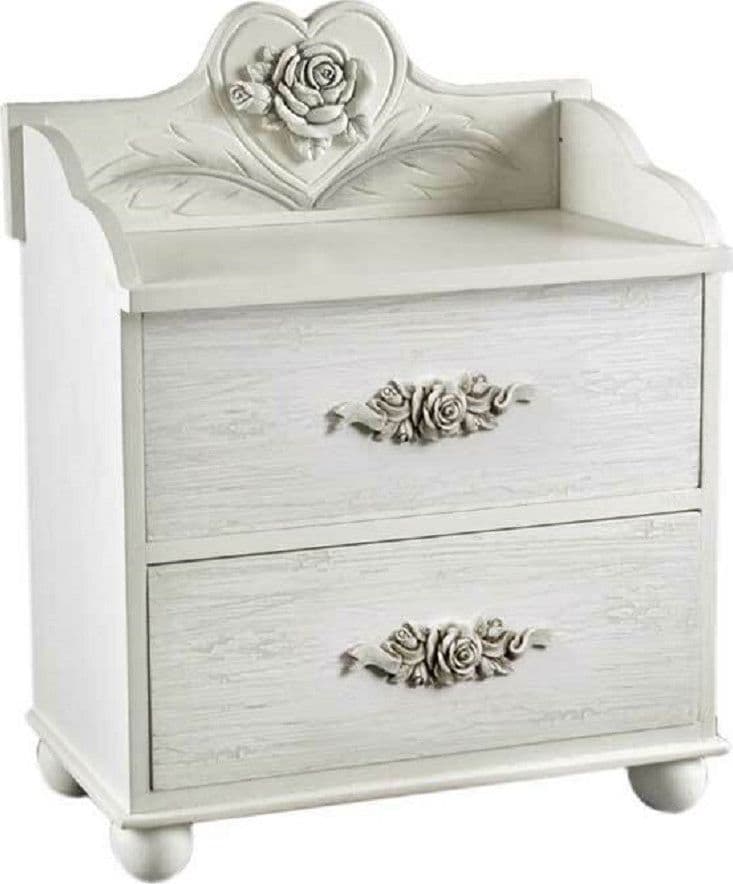 MOBILETTO 2 CASSETTI LEGNO PORTA OGGETTI COMODINO ROSE 30X19X25CM BIANCO 574665 - 2