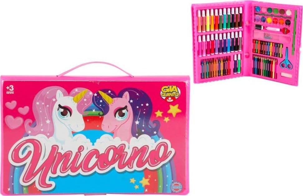 VALIGETTA UNICORNO CON COLORI ASSORTITI 86 PEZZI PER BAMBINE 3+ GIOCO SICURO