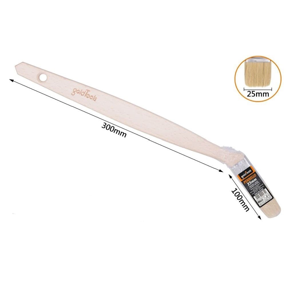 PENNELLO PIATTO 25 MM OBLIQUO MANICO IN LEGNO LUNGO COLLO ANGOLARE PITTURA 90239 - 2