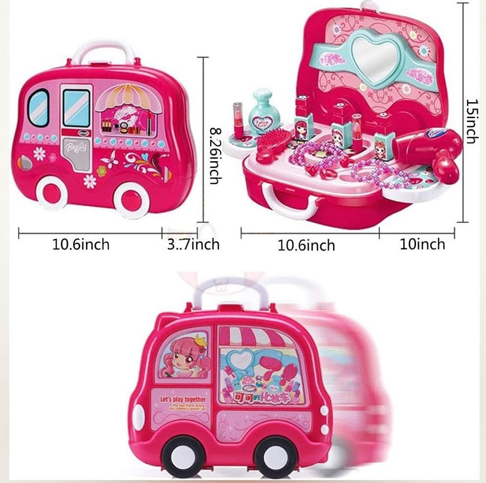 BEAUTY SET CON SPECCHIO VALIGETTA GIOCATTOLO ACCESSORI BELLEZZA CON RUOTE - 5