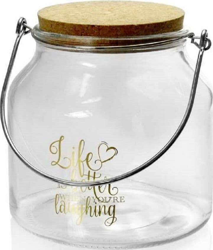 BARATTOLO IN VETRO MANICO METALLO TAPPO SUGHERO 2300ML 16X16,4CM DECORATO 758256 - 3