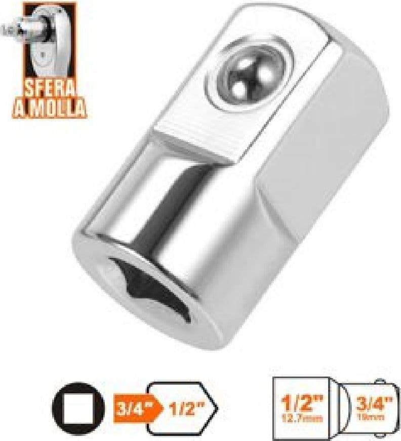 ADATTATORE ATTACCO QUADRATO 3/4" PER CHIAVI A BUSSOLA 1/2" SFERA A MOLLA 57219 - 2